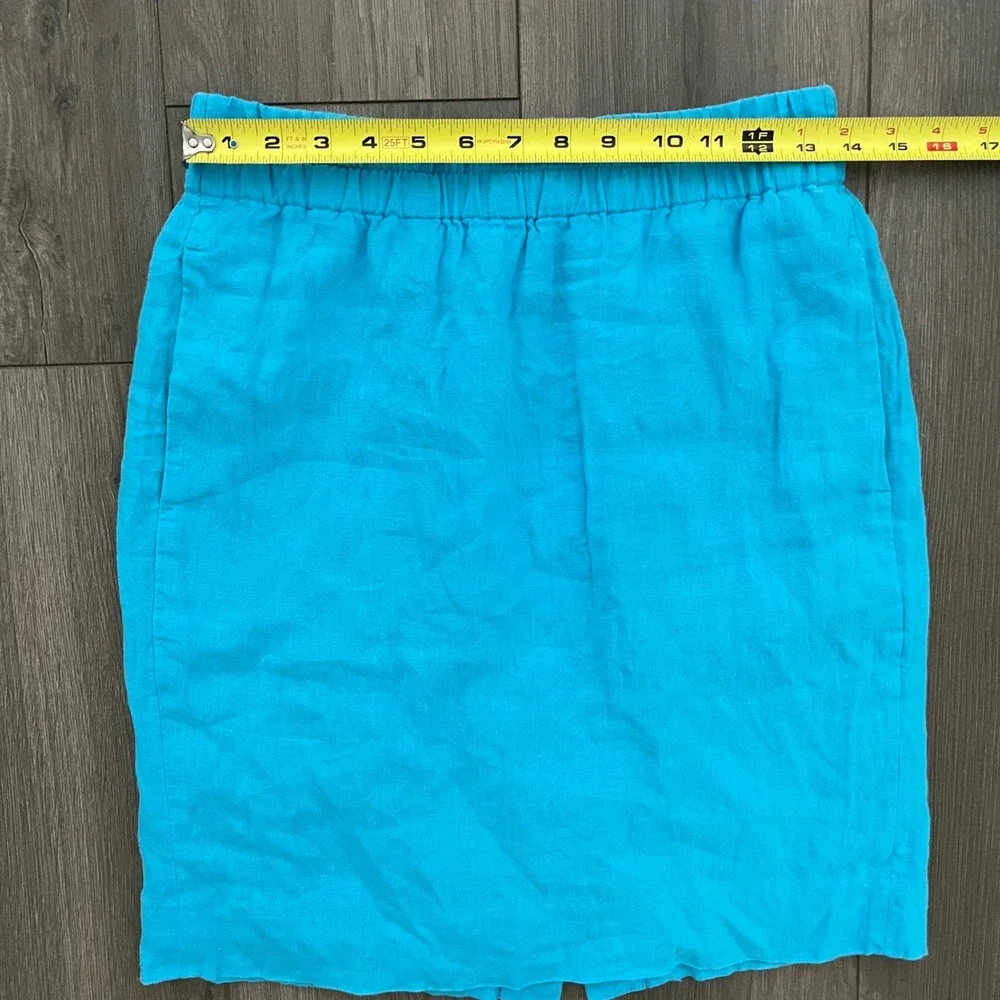 J.Crew Womens XS Turquoise Blue 100% Linen Elastic Waist Pocket Mini Skirt